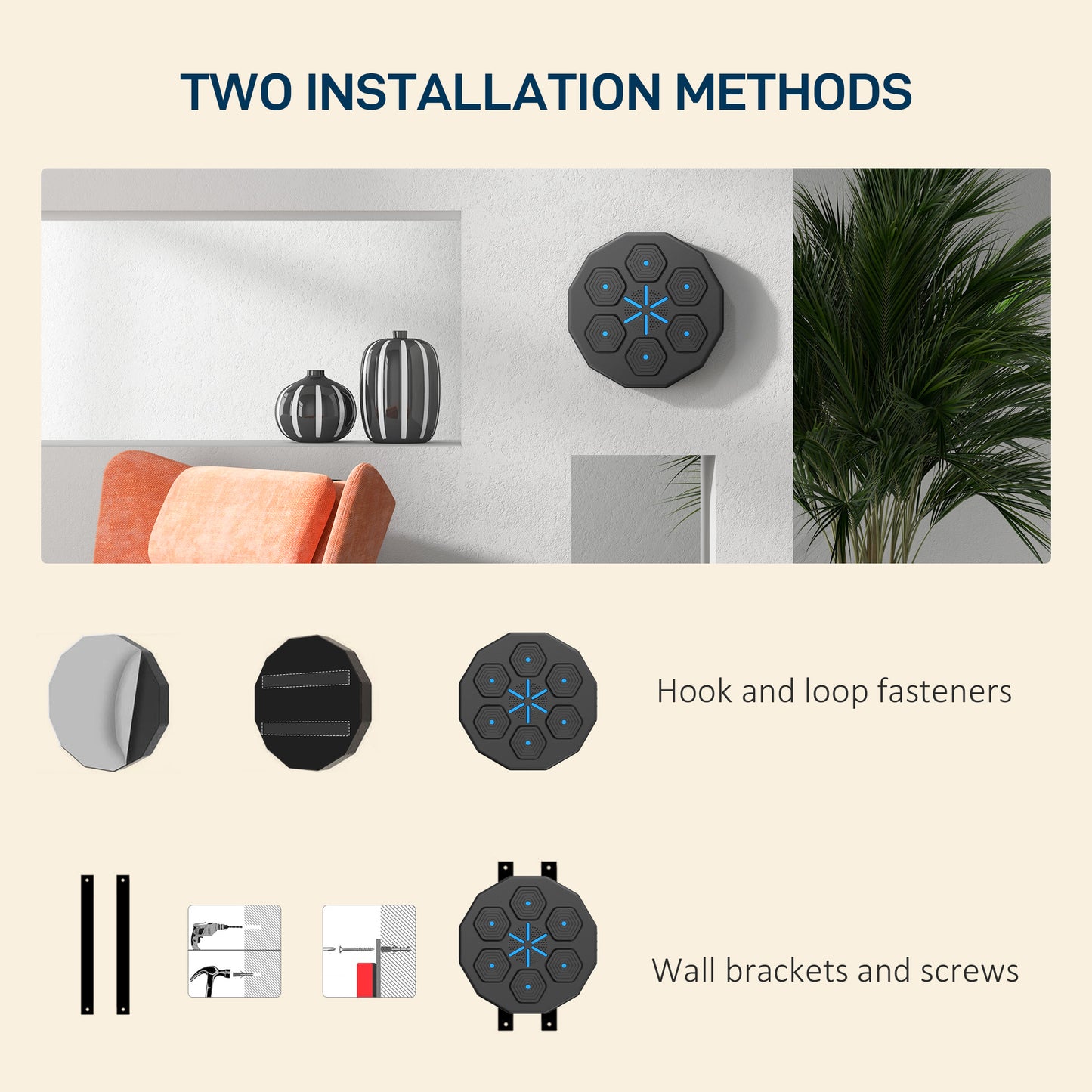 SPORTNOW Musical Boxing Machine with Bluetooth Connection and LED Light Smart, Wall Mounted-3